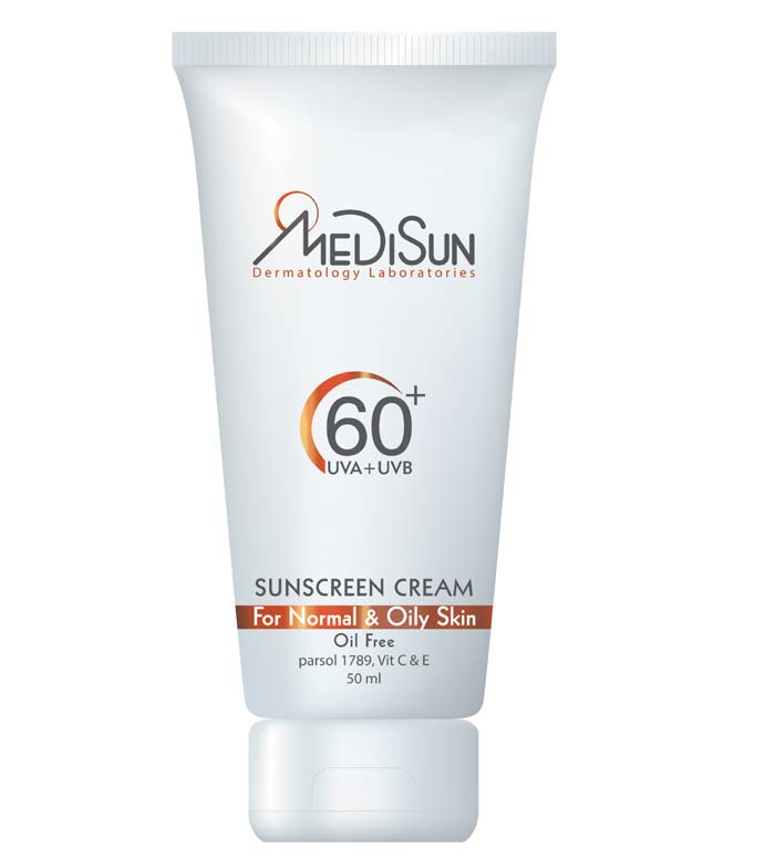 کرم ضد آفتاب بی رنگ مدیسان با SPF50 مناسب پوست چرب و نرمال حجم 50 میلی لیتر