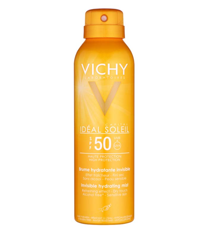 اسپری ضد آفتاب بی رنگ ویشی مدل Ideal Soleil با SPF50 مناسب پوست حساس حجم 200 میلی لیتر