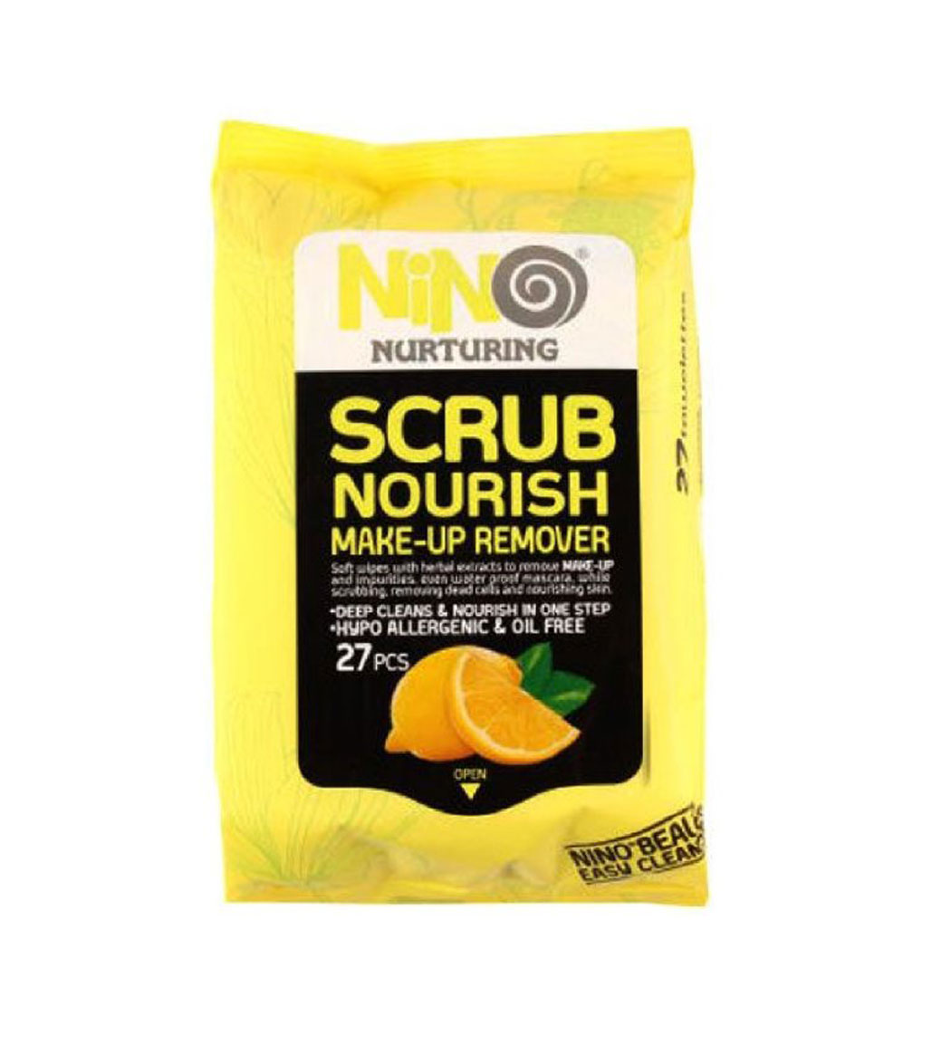 دستمال مرطوب پاک کننده آرایش مدل Scrub Nourish بسته 27 عددی نینو