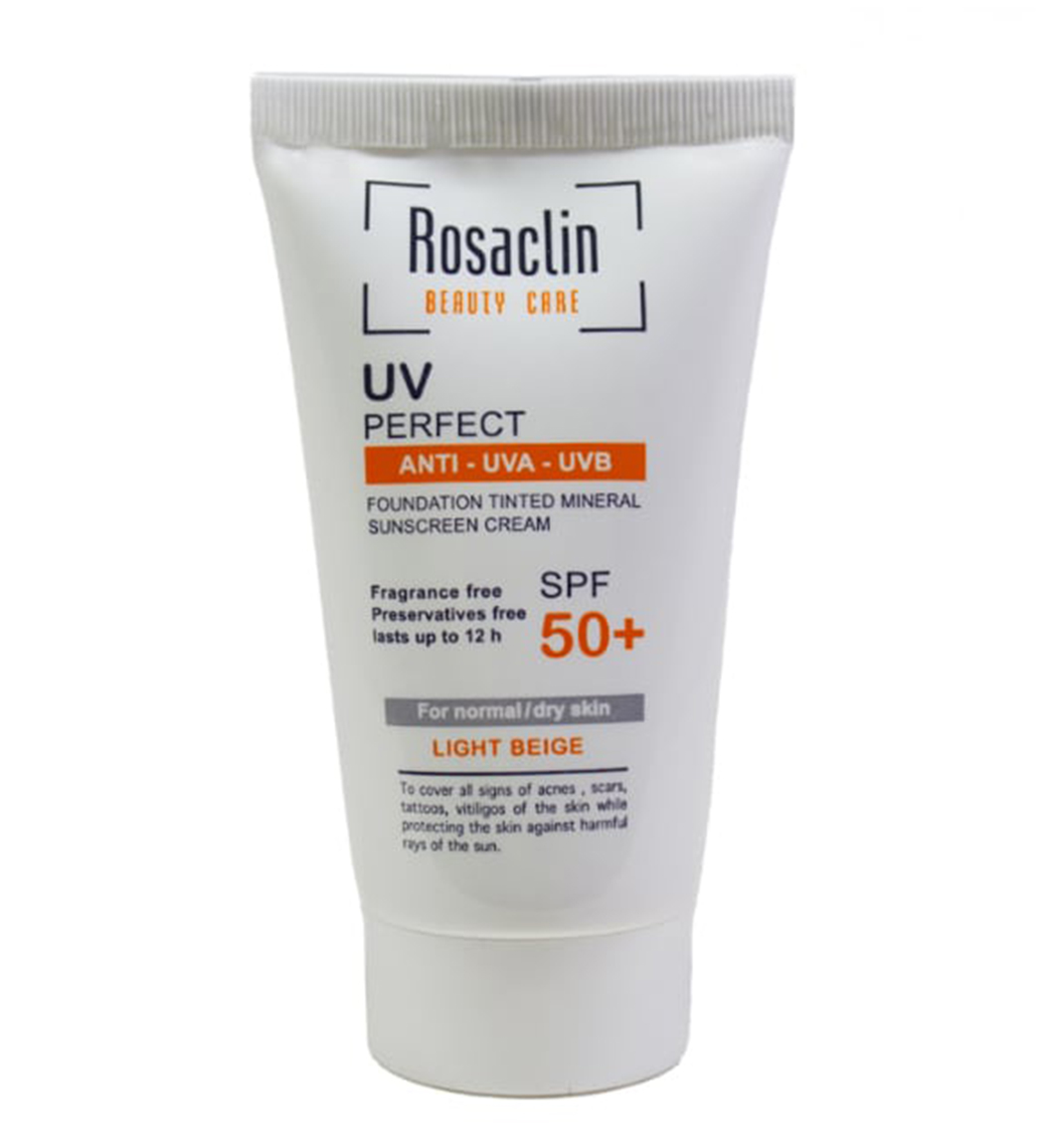 کرم ضد آفتاب رنگی رزاکلین با SPF50 مناسب پوست نرمال و خشک حجم 40 میلی لیتر