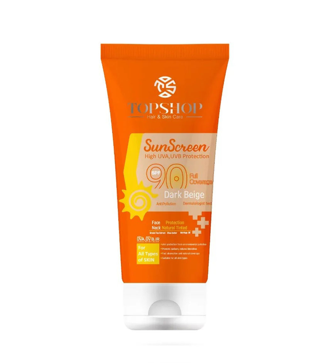 کرم ضد آفتاب رنگی تاپ شاپ با SPF90 مناسب انواع پوست حجم 50 میلی لیتر