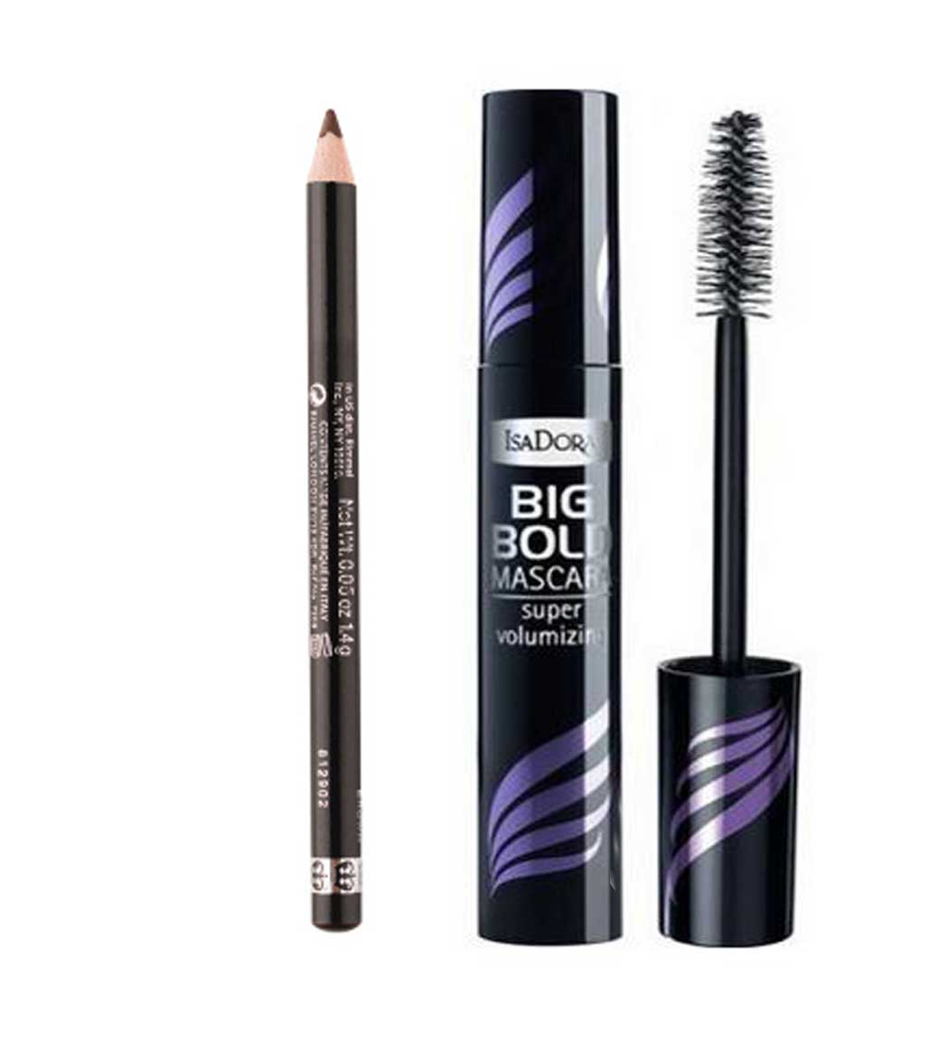 پک مداد ابرو حرفه ای مدل 001 Dark Brown ریمل لاندن و ریمل حجم دهنده Big Bold ایزادورا