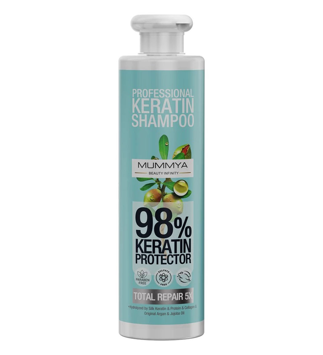 شامپو ترمیم کننده مومیا مدل Keratin Protector فاقد سولفات مناسب مو دکلره شده و آسیب دیده حجم 500 میلی لیتر