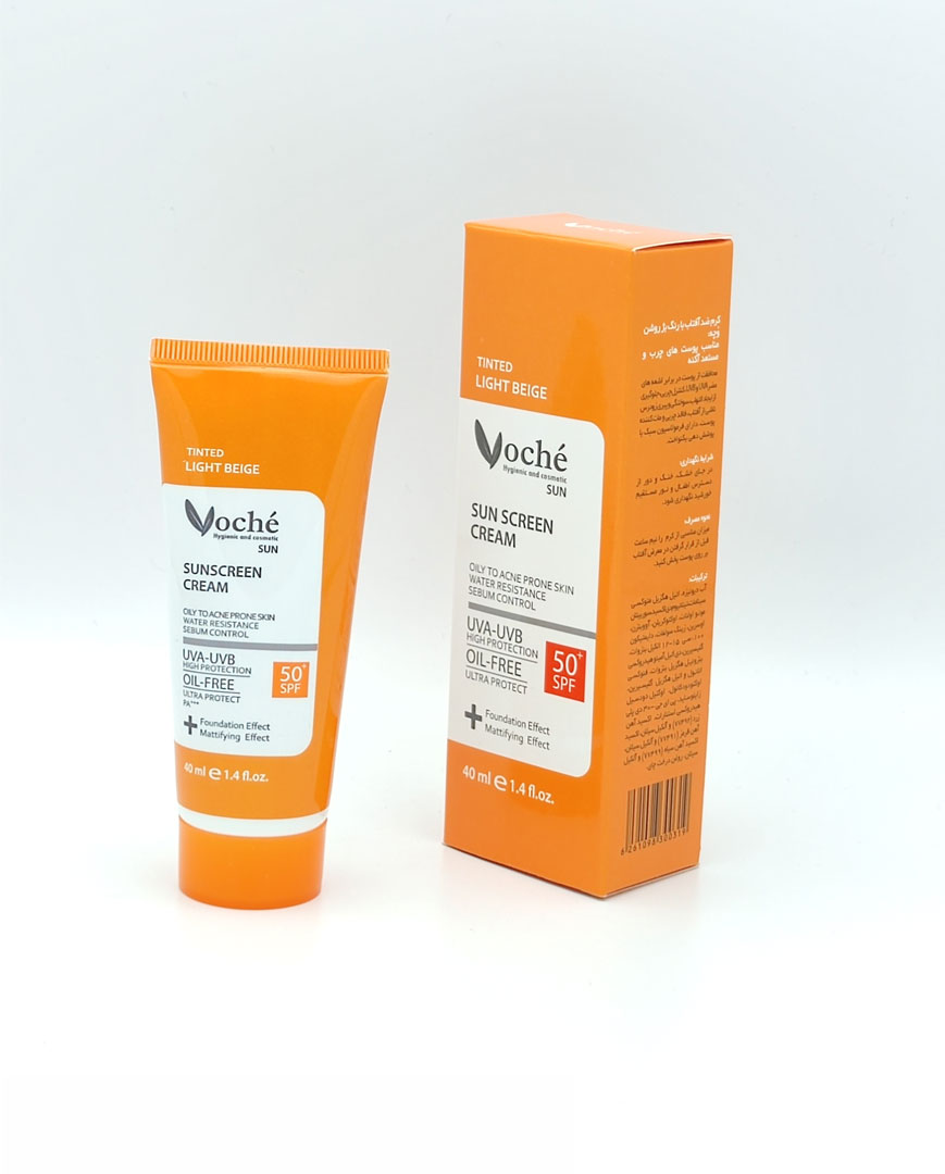 وچه کرم ضدآفتاب +SPF50 مناسب پوست چرب 40ML رنگی
