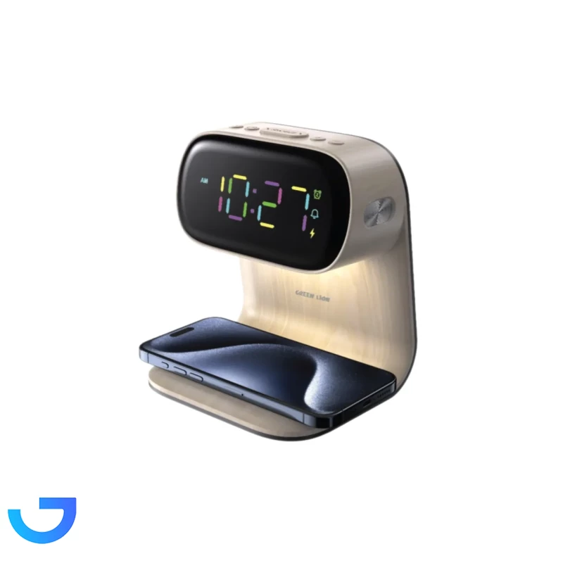 شارژر وایرلس و ساعت رومیزی گرین لاین مدل GNBED15WCHWD